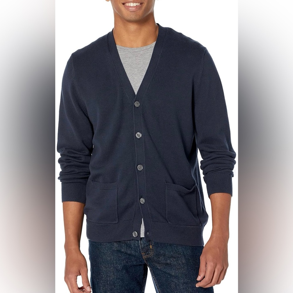 NWT Amazon Essentials Men's Cotton Cardigan Sweater  Navy - Size XXL